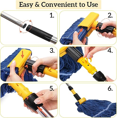 Miniatura 4 de Trapeador comercial, fregona húmeda de cuerda de extremo con asa larga de 64 pulgadas, trapeador industrial de algodón con cabezales de repuesto