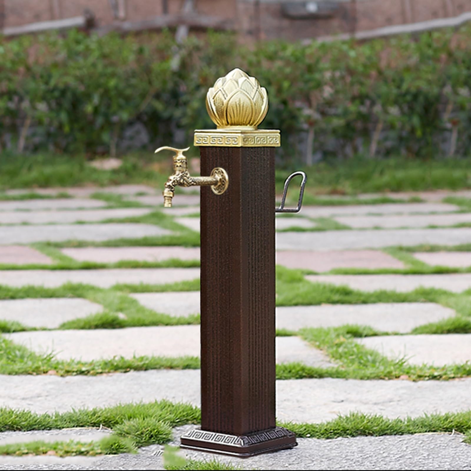 SDCFFC Vertical Square Garden Water Column with Freeze Proof Outdoor Faucet and Double Faucet for Irrigation Hydrant