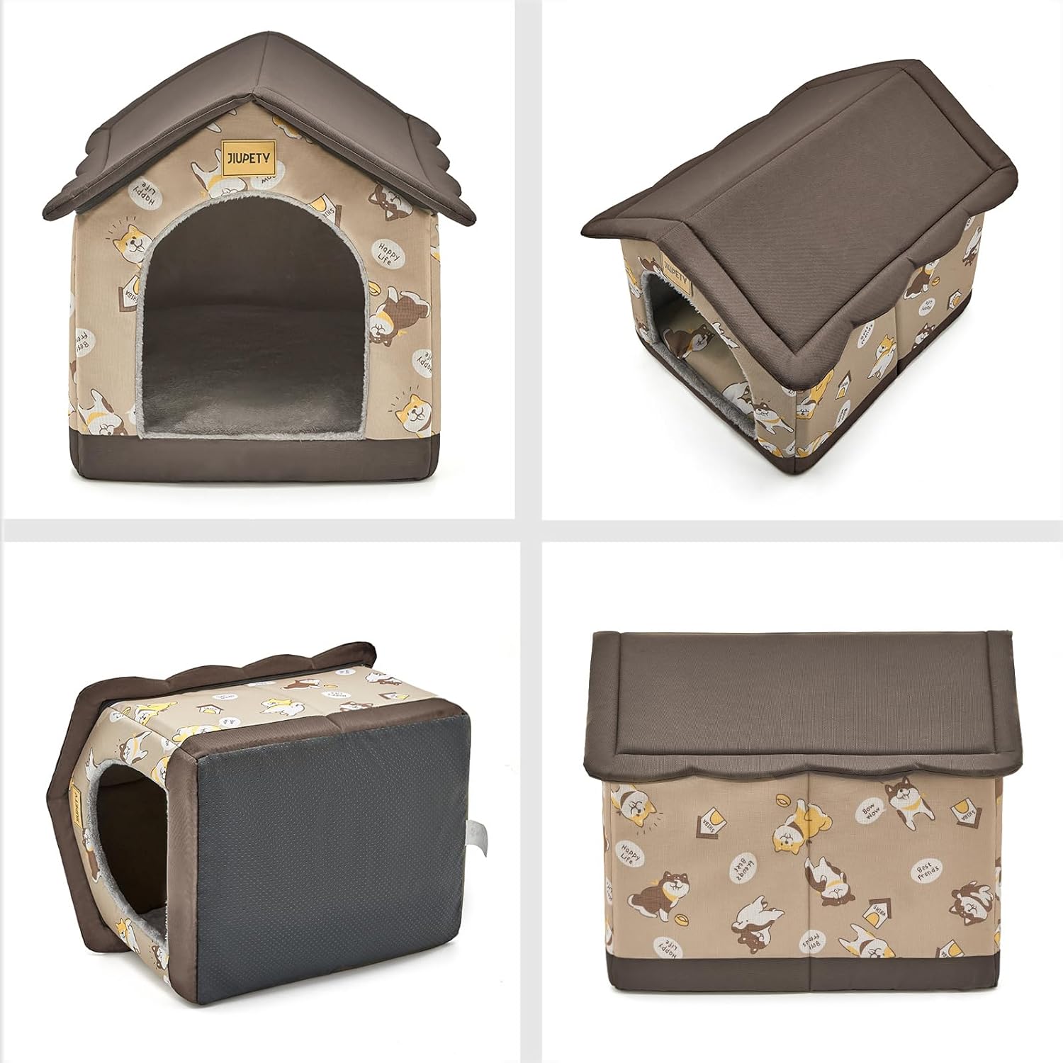 Jiupety Dog House Indoor, L Size Indoor Dog House for Medium Dog, Warm Cave Sleeping Nest Bed for Cats and Dogs, Brown