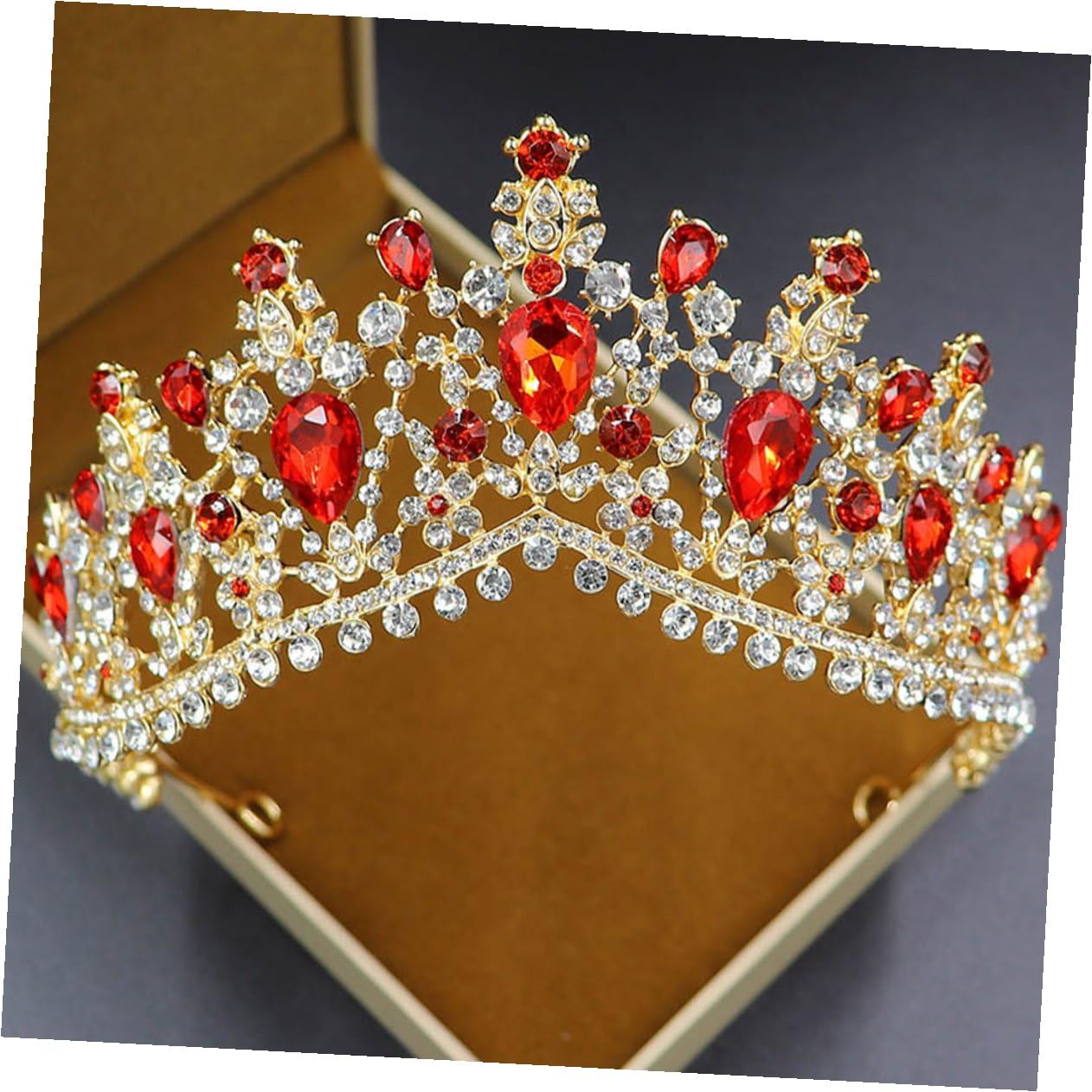 ARTIBETTER Baroque Bridal Crown with Red Rhinestones, Elegant Wedding Headpiece for Brides, Women’s Crystal Tiara Hair Accessory for Bridal and Wedding Photo Shoots
