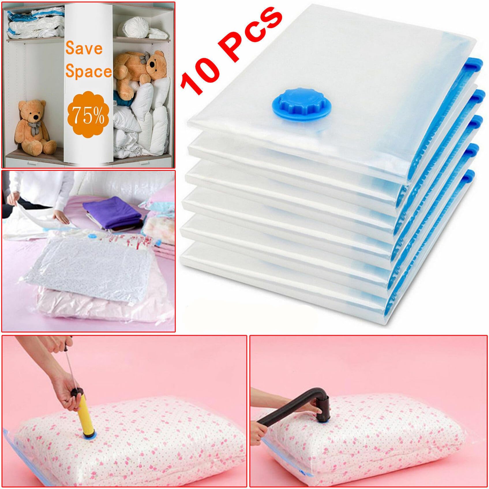 VICASKY 10stücke Vakuumkompressionsbeutel Platzsparend Faltbar Für Kleidung Organizer Luftdichter Aufbewahrungsbeutel Kleiderbeutel Vakuumbeutel