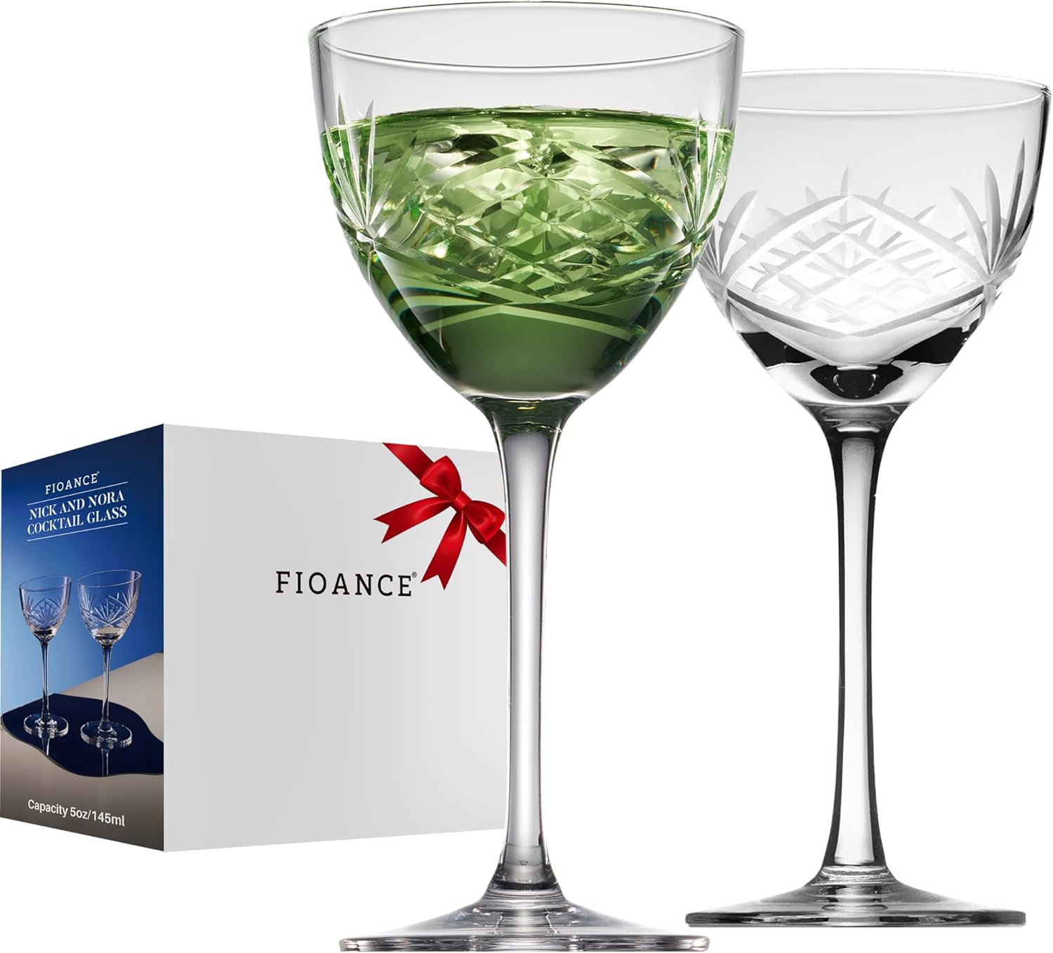 Nick and Nora Cocktail,Mocktail&Vintage Glasses Set of 2 - Handcrafted (5oz Lead-Free Crystal Coupe Glasses Set) as Manhattan, Martini - Elegant Port & Cordial, Christimas & Holiday Gifts