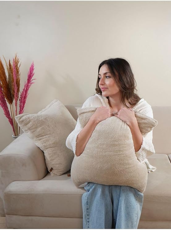 Formeya Çift Tarafı Wellsoft Kumaş 2'Li 35X55 Cm Hediyelik Dekoratif Pelüş Kırlent Kılıfı Yastık Kılıfı Bej