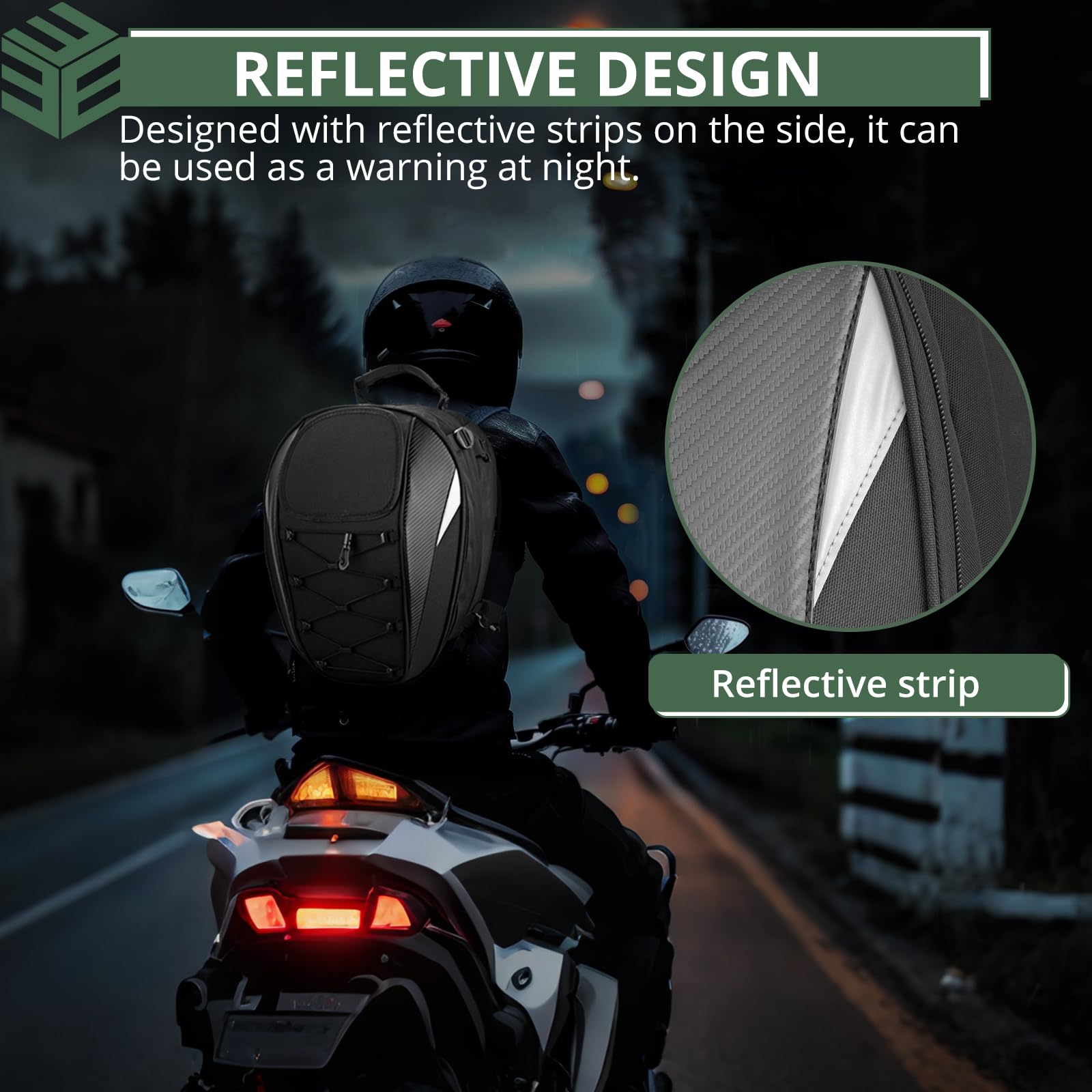 EYPINS Hecktasche Motorrad, Erweiterbar Wasserdicht Motorradtasche mit Reflexstreifen, Regenschutz, verstellbare Gurte Motorrad-Rucksack, Integralhelm-Organisator, Schwarz