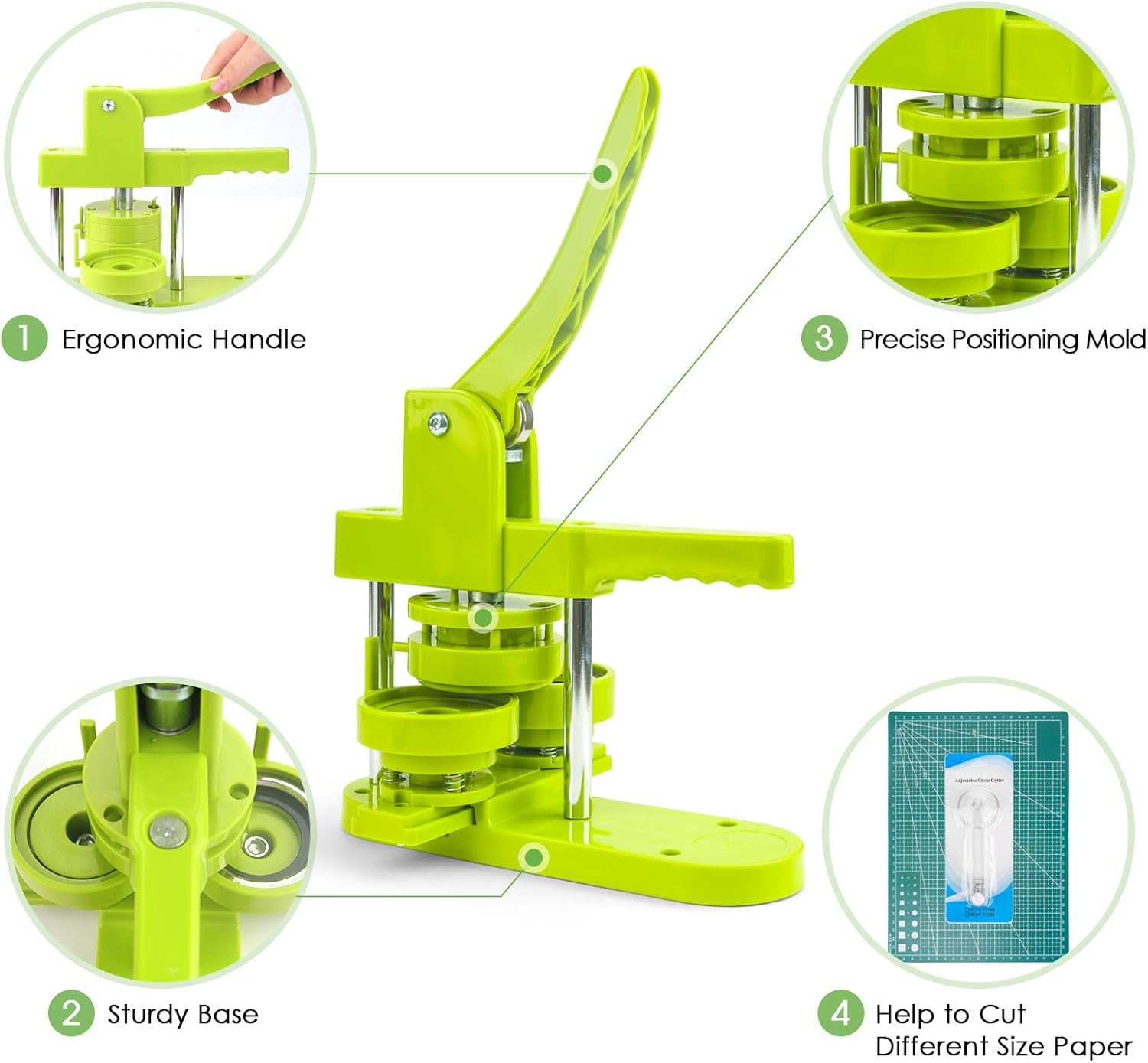 Button Maker Machine 58 MM 2.25” Pin Badge Maker Machine Multiple Size Interchangeable Die Molds with Cutting Mat Circle Cutter Refills for DIY Button Badge