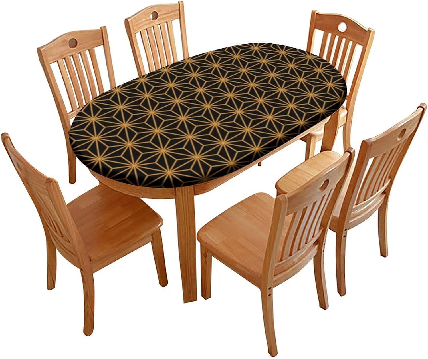 Oval Fitted Polyester Tablecloth, Fits for 48" x 68" Oval Table, 3D Geometric Elastic Edge Decorative Tablecloths, Waterproof Oil & Dust Proof Table Clothes for Garden Patio Picnic Use