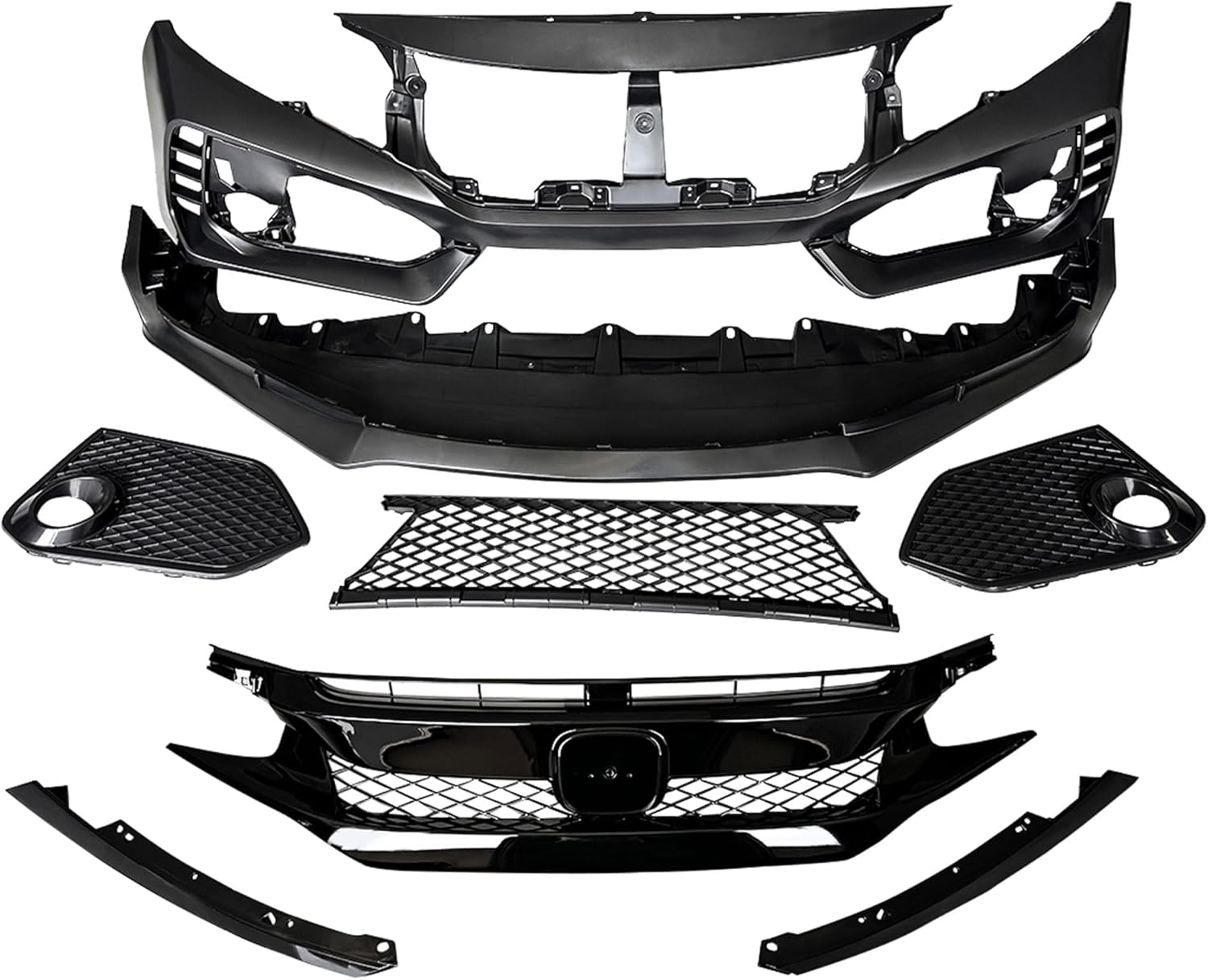 American Modified Type R Style Conversion Front Bumper Cover Kit with Grille Compatible with 2016-2019 Honda Civic (Type-R Front Grille)