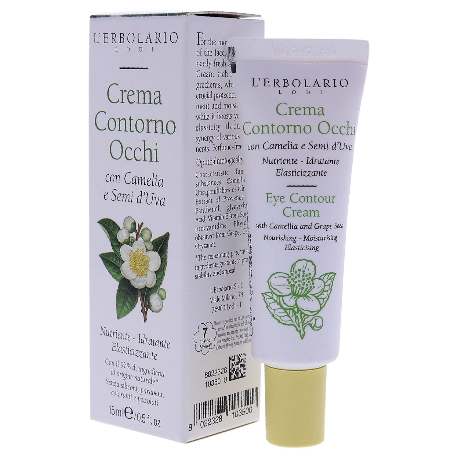 L'Erbolario Eye Contour Face Cream - Wearable For The Delicate Areas Of The Face - Rich In Active Ingredients - Boosts Skin's Elasticity - Ensures Protection And Nourishment - Perfume Free - 0.5 Oz