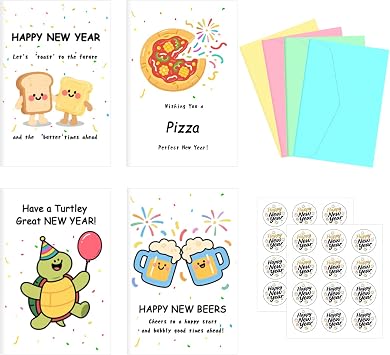 Auch Funny Happy New Year Cards Set With Colorful Envelopes and Sticker Cute Humorous 2026 New Years Greeting Cards 20 Pack New Year