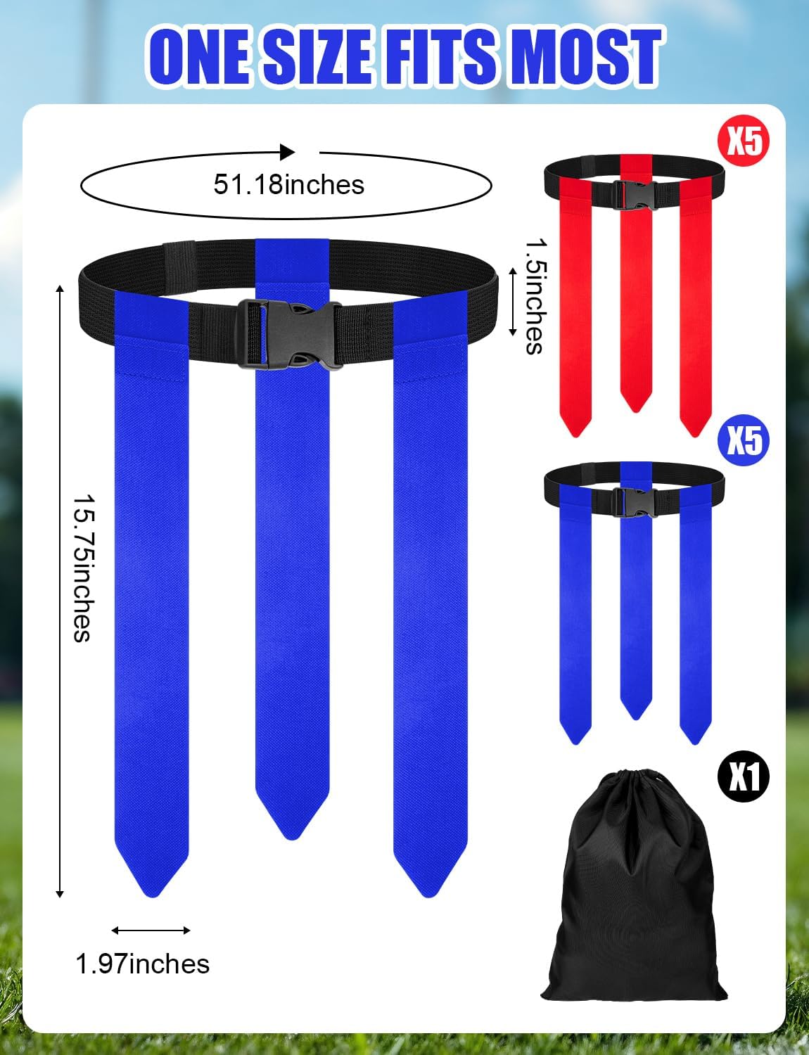 30 Flag Football Set 10 Players Adjustable Belts | Kids Teens Adults Team Training Sport Events