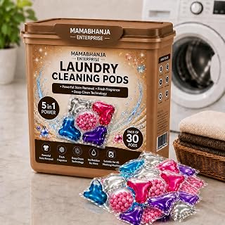 MAMABHANJA ENTERPRISE Pods 5 in 1 Laundry Detergent Capsules | Spring Meadow Fragrance | Deep Stain Removal | Tough Odor Eliminator | Fabric Whitener & Brightener (30, Spring Meadow Fragrance)