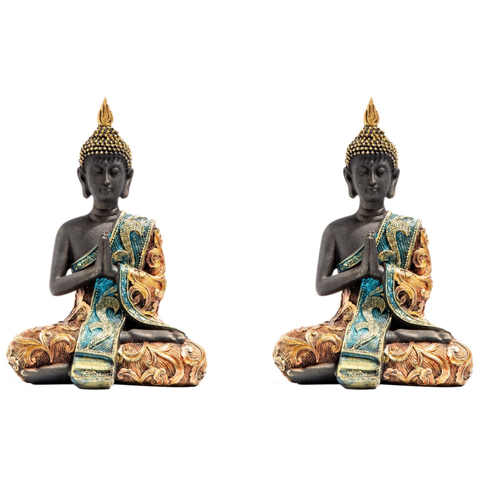 Hndhbfgrt 2X Buddha Statue Thailand Sculpture Resin Handmade Buddhism Hindu Feng Shui Figurine Meditation Home Decor Ornament
