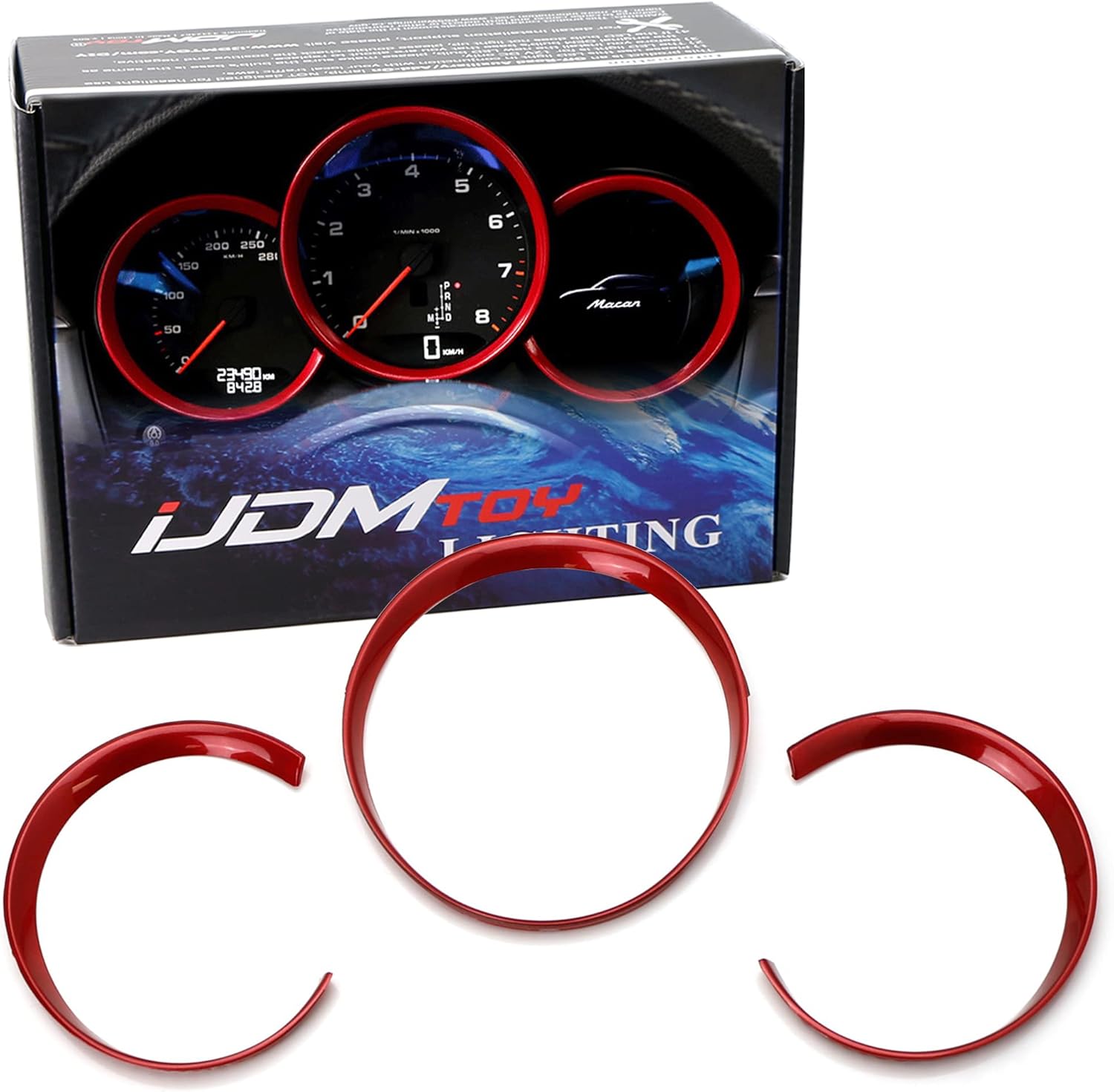 iJDMTOY 3pc Glossy Blue Dashboard Gauge Surrrounding Ring Decoration Trim Kit Compatible with 2014-2022 Porsche Macan