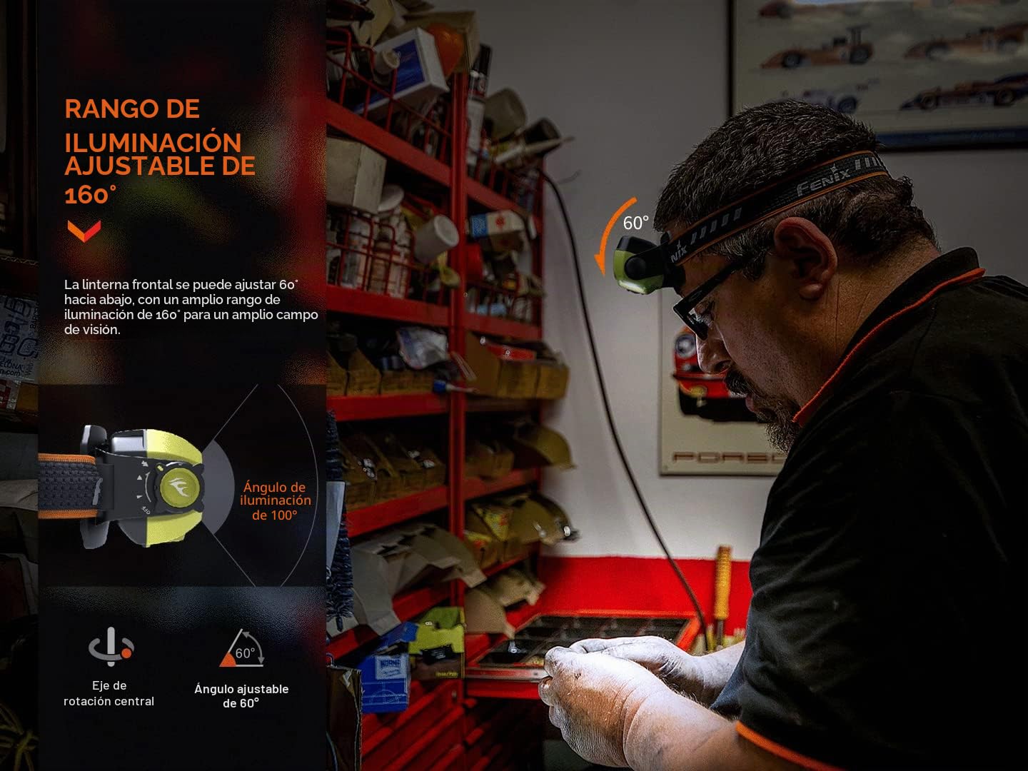 fenix WH23R, linterna frontal recargable ligera para trabajo/industrial | 600 lúmenes | 100 m | 150 horas máximo | detección de gestos encendido/apagado | interruptor giratorio | batería de 2000 mAh |