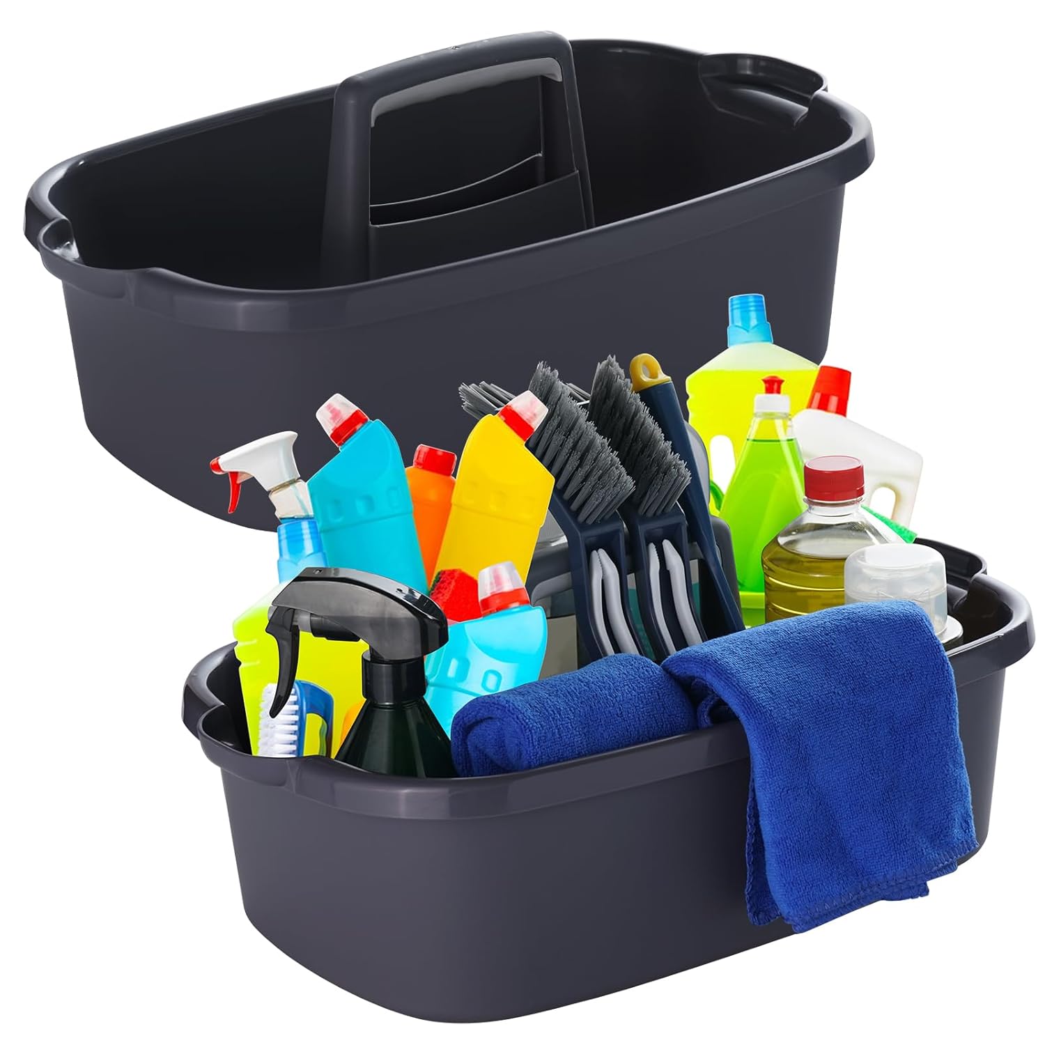 2-Pack Large Gray Cleaning Caddy for Cleaning Supplies with Handle - Portable Plastic Tote Organizer for Shower Bathroom