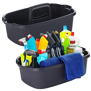 2-Pack Large Gray Cleaning Caddy for Cleaning Supplies with Handle - Portable Plastic Tote Organizer for Shower Bathroom