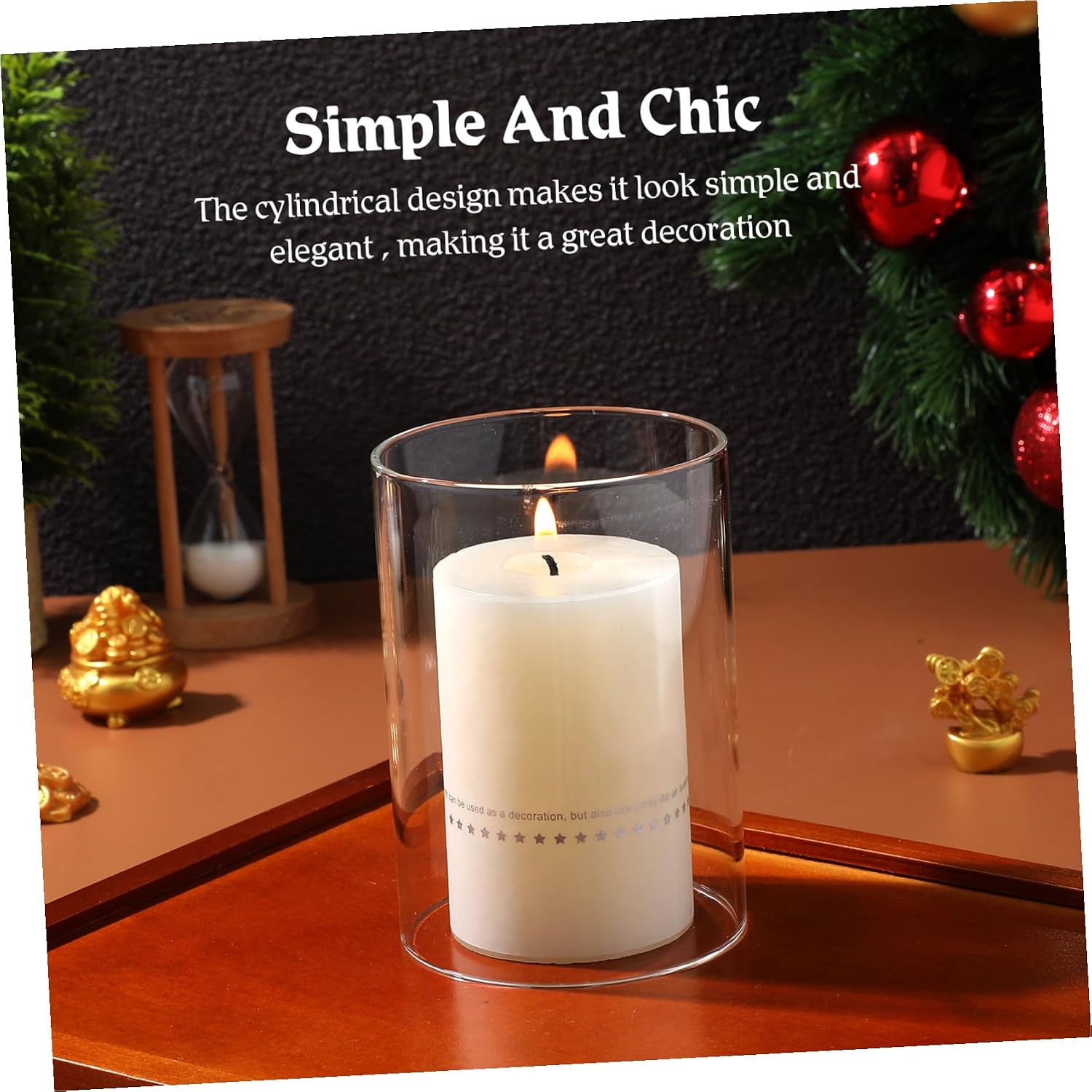 OUNONA 2Pcs Glass Candle Shade Cylindrical Windproof Candle Cover Decorative Glass Holder for Home Dining Room Open Ended Design