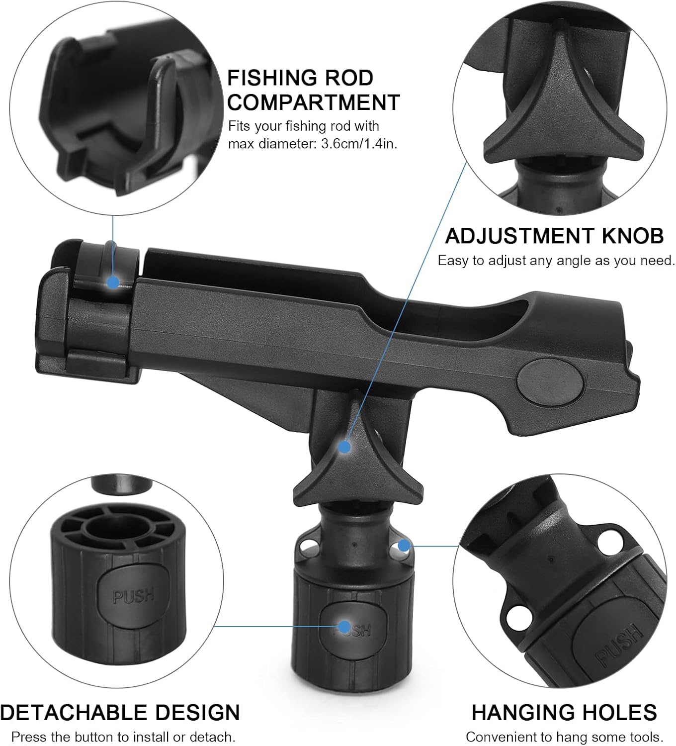 Lixada Fishing Rod Holder Adjustable Fishing Pole Racks Fishing Rod Tube Fishing Pole Stand for Most Kayak Rail Tracks 1/2PCS