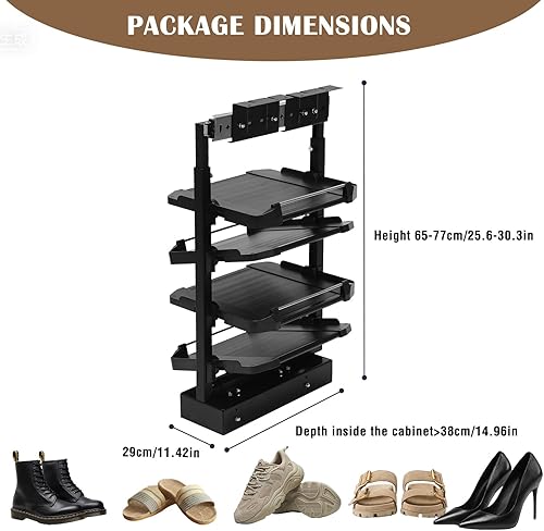 Miniatura 2 de Shoe Storage Rack, 4 Tier Pull-Out Shoe Rack Adjustable Height Retractable Vertical Shelf Organizer Shoe Shelf for Closet Shoe Cabinet