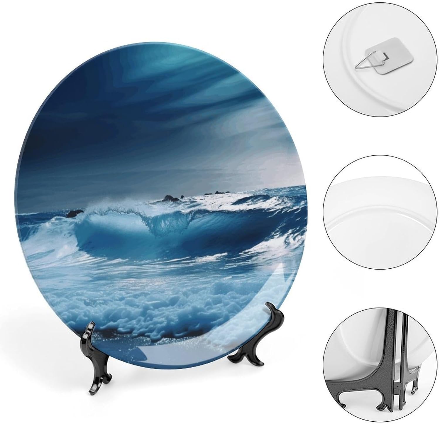 Blue Ocaen Seascape Ceramic Decorative Plate, Bone China Plates image 4