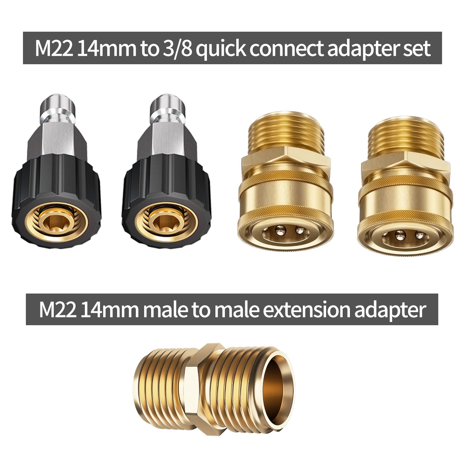 POHIR Pressue Washer Hose 100ft with M22 Fittings, 4000 PSI High Pressure Power Washing Hose, Power washer Replacement Hose with M22 Extension Adapter and 4pcs M22 14mm to 3/8 Quick Connect
