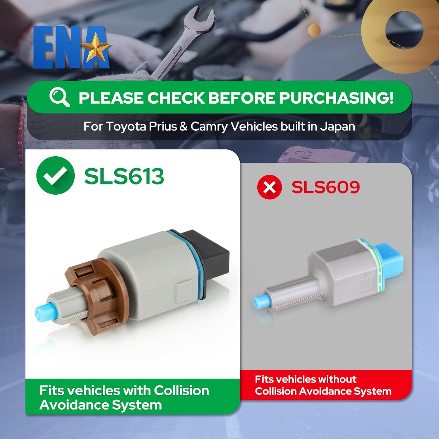 ENA Brake Light Switch Compatible with Toyota Lexus Prius Prime Camry Prius C C-HR CHR ES350 ES300h 1.8L 2.0L 2.5L 3.5L l4 V6 2016 2017 2018 2019 2020 2021 2022 Replaces SLS613 w/ 7 Pins