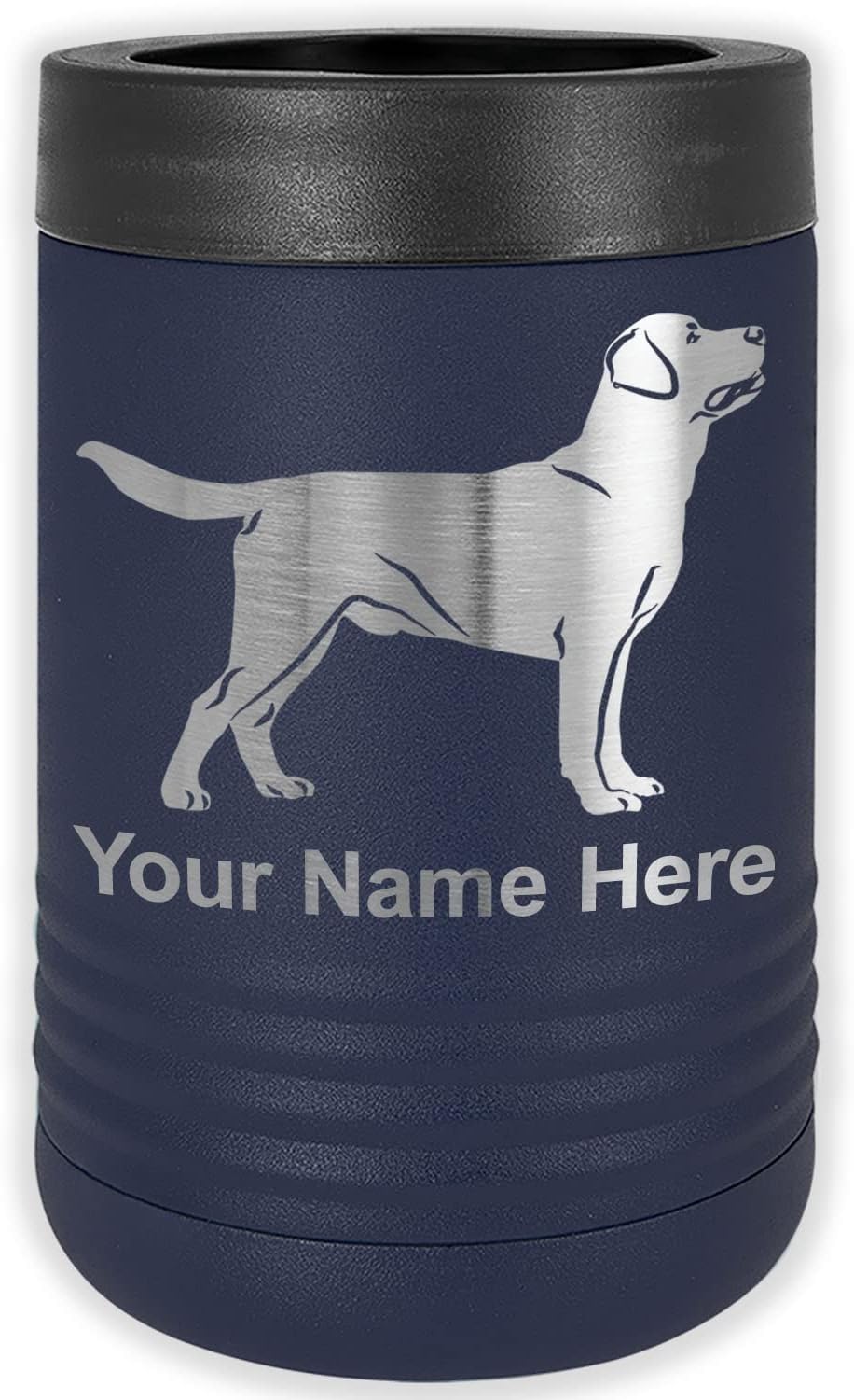 LaserGram Personalized 12 oz. Stainless Steel Can & Bottle Insulator, Labrador Retriever Dog – Keeps Drinks Cold Longer (Dark Purple)