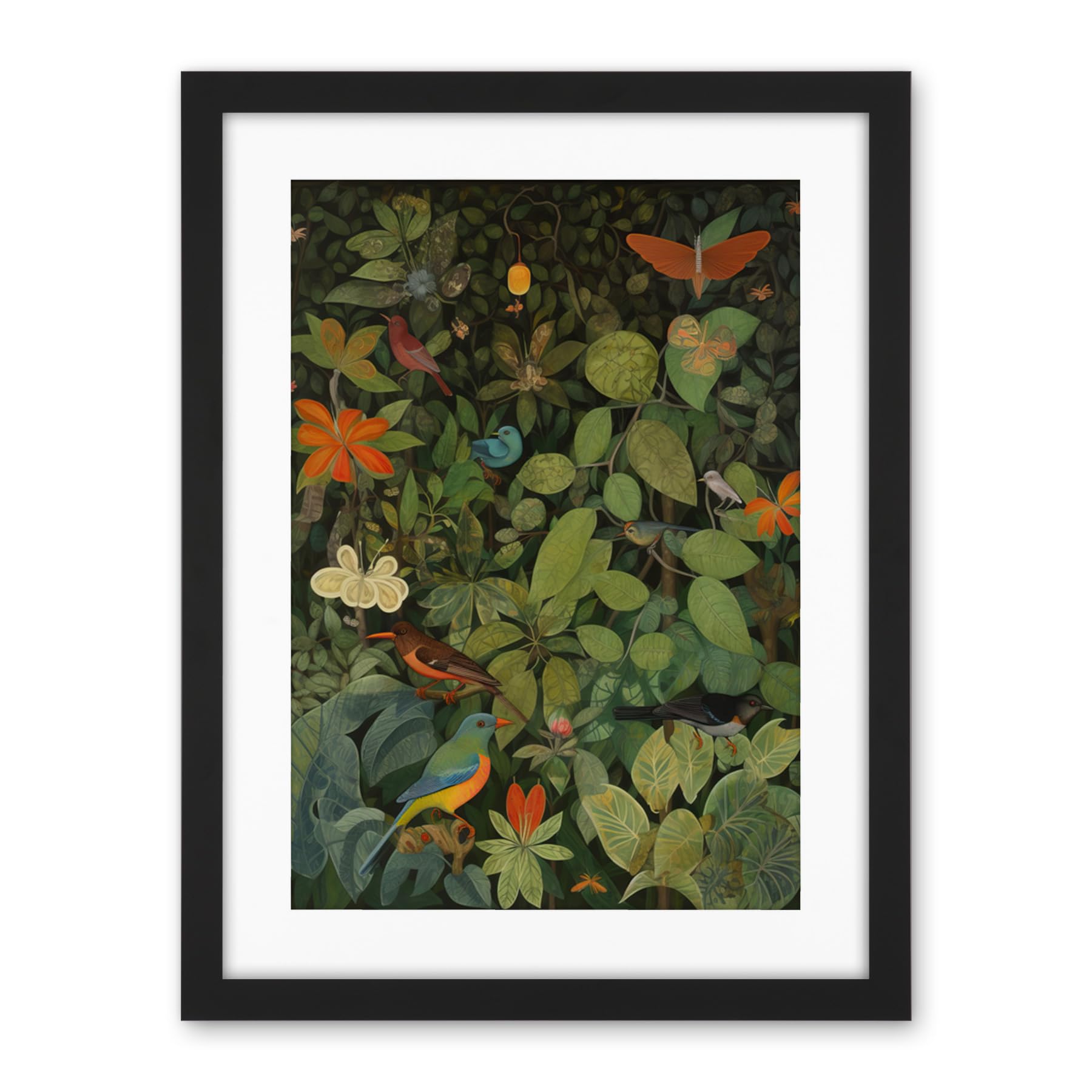 Artery8 Audubon Style Birds and Insects in Jungle Artwork Framed Wall Art Print 18X24 Inch