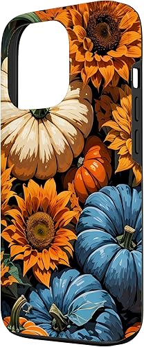 Miniatura 23 de Funda para iPhone 13 Pro Max Bonito arte de calabazas, girasoles y hojas de otoño