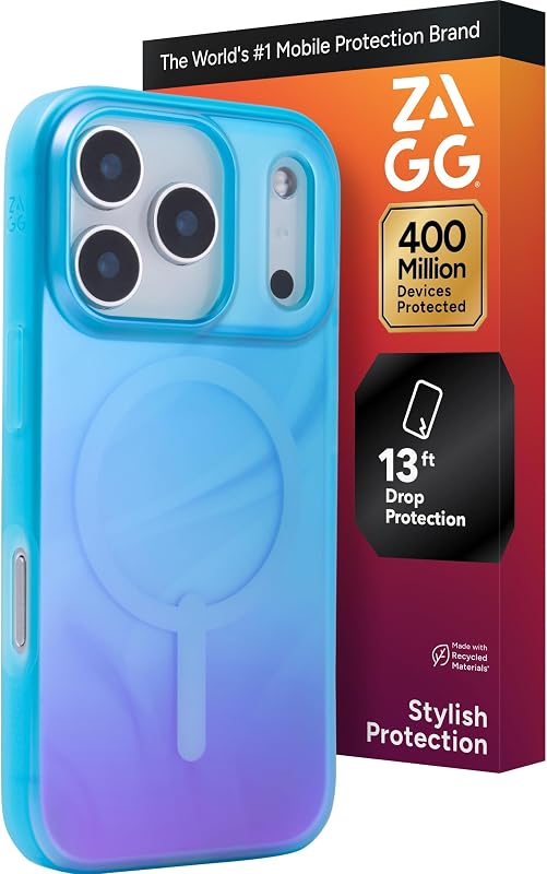 ZAGG Milan Snap Funda para iPhone 17 Pro - Deep Aurora, funda para teléfono reforzada con grafeno con protección contra caídas (13 pies/4 m), bordes texturizados y diseño brillante, compatible con carga MagSafe