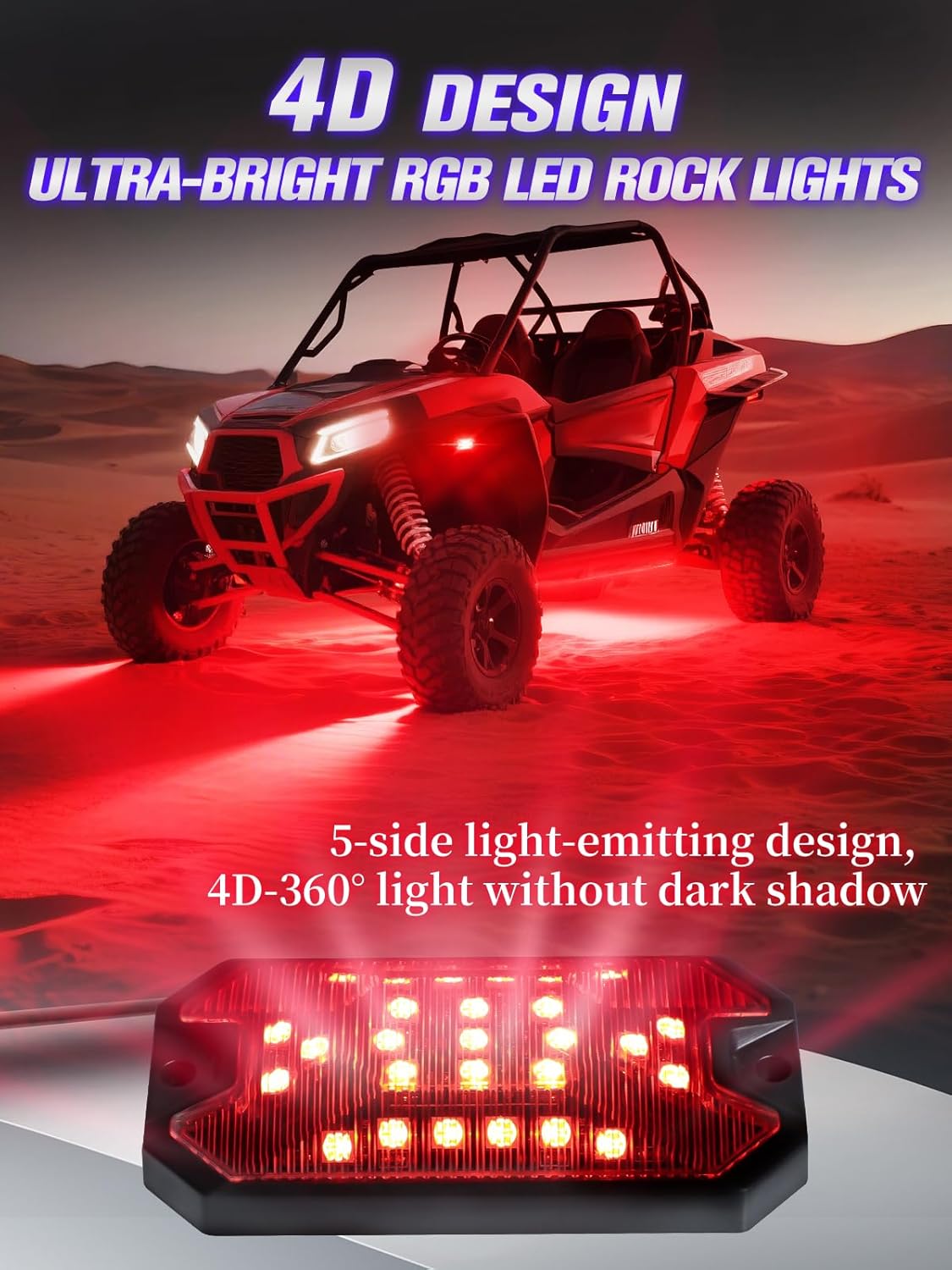 10Pods 5 Sides Full Angle RGB LED Rock Lights Kits High Brightness 27 Beads RGB 5050 IP68 Waterproof Underglow Multicolor Exterior Wheel Rock Lights for 12V Trucks Jeep Offroad Pickup UTV ATV RZR SUV