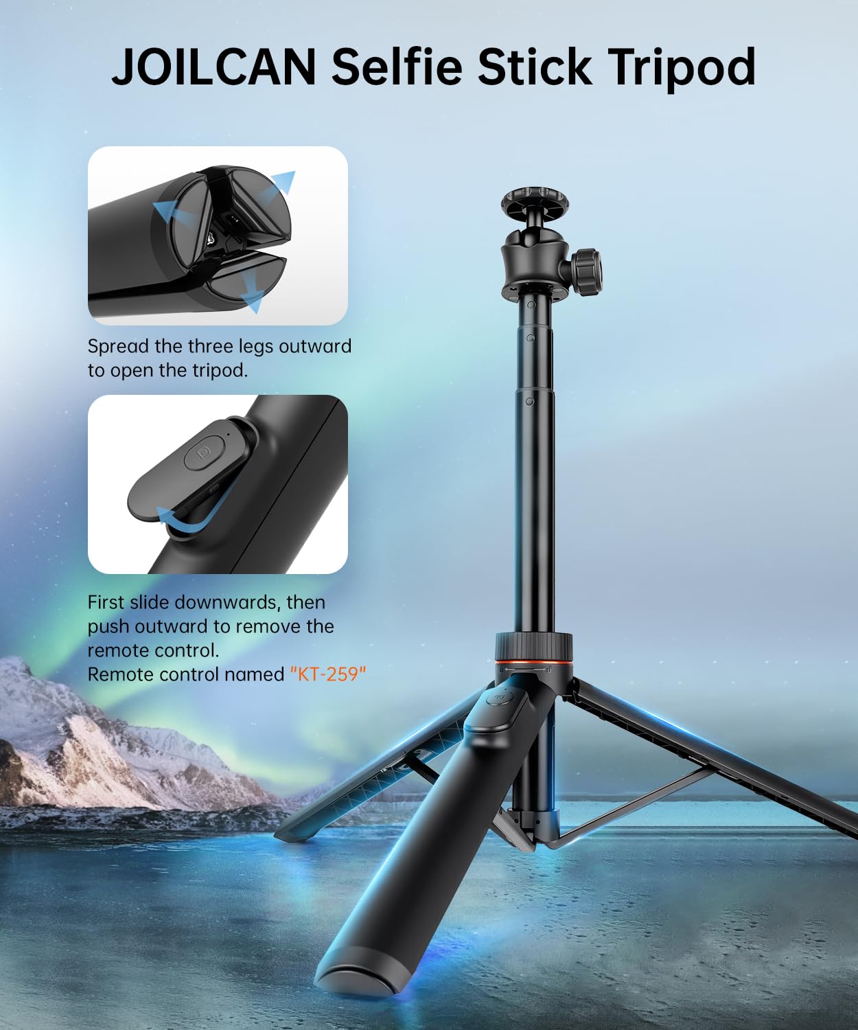 JOILCAN Bastone Selfie Treppiede per Smartphone, 166cm Treppiedi Smartphone con Telecomando Wireless, Treppiede Portatile Estensibile in Alluminio per Camera, Treppiedi e Leggero per iPhone/Android