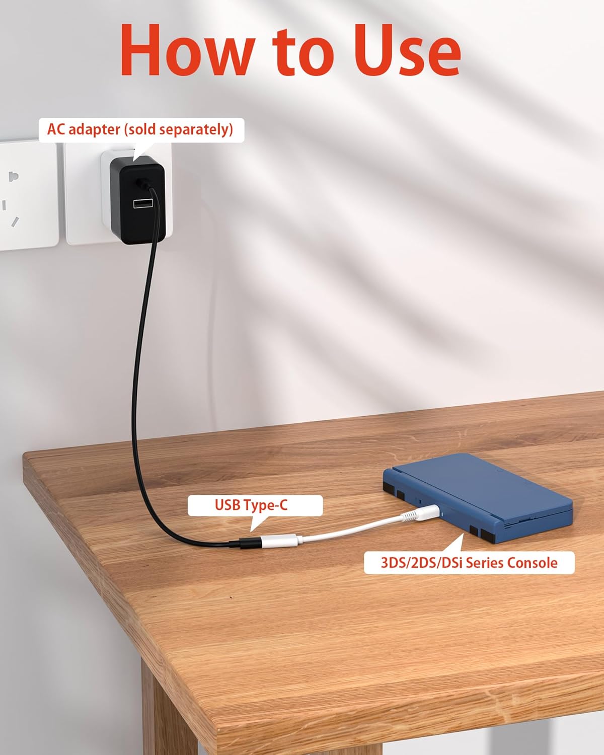 (2-Pack) USB Type-C Charging Cable Adapter for 3DS XL/3DS LL/New 3DS/3DS XL/3DS/New 2DS LL/2DS XL/2DS/DSi/DSi XL 4 71Stz58epsL. AC SL1500