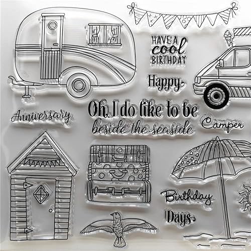 Miniatura 3 de DzIxY Paraguas para caravana, sellos transparentes y troqueles de corte de metal, para hacer tarjetas, álbumes de recortes, suministros de papel,