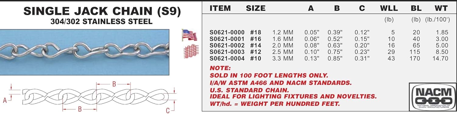 304 Stainless Steel Single Jack Chain #14 "S9" 2.0MM (S0621-0002)