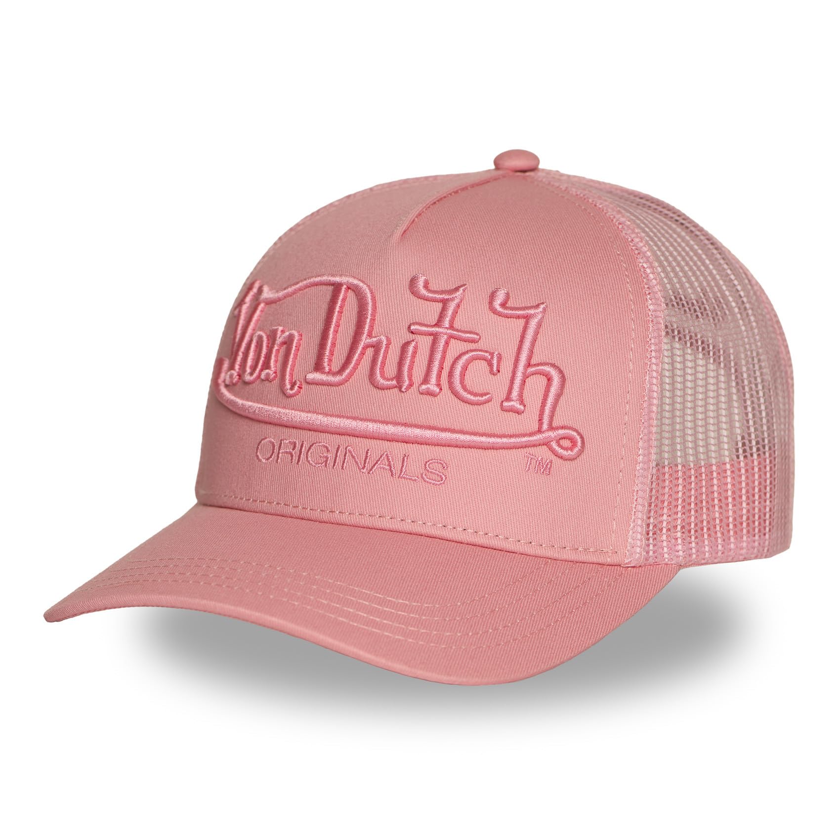 Von Dutch Oryginalna czapka typu trucker z siateczką, różowa, wyszywana tłoczone logo, regulowana