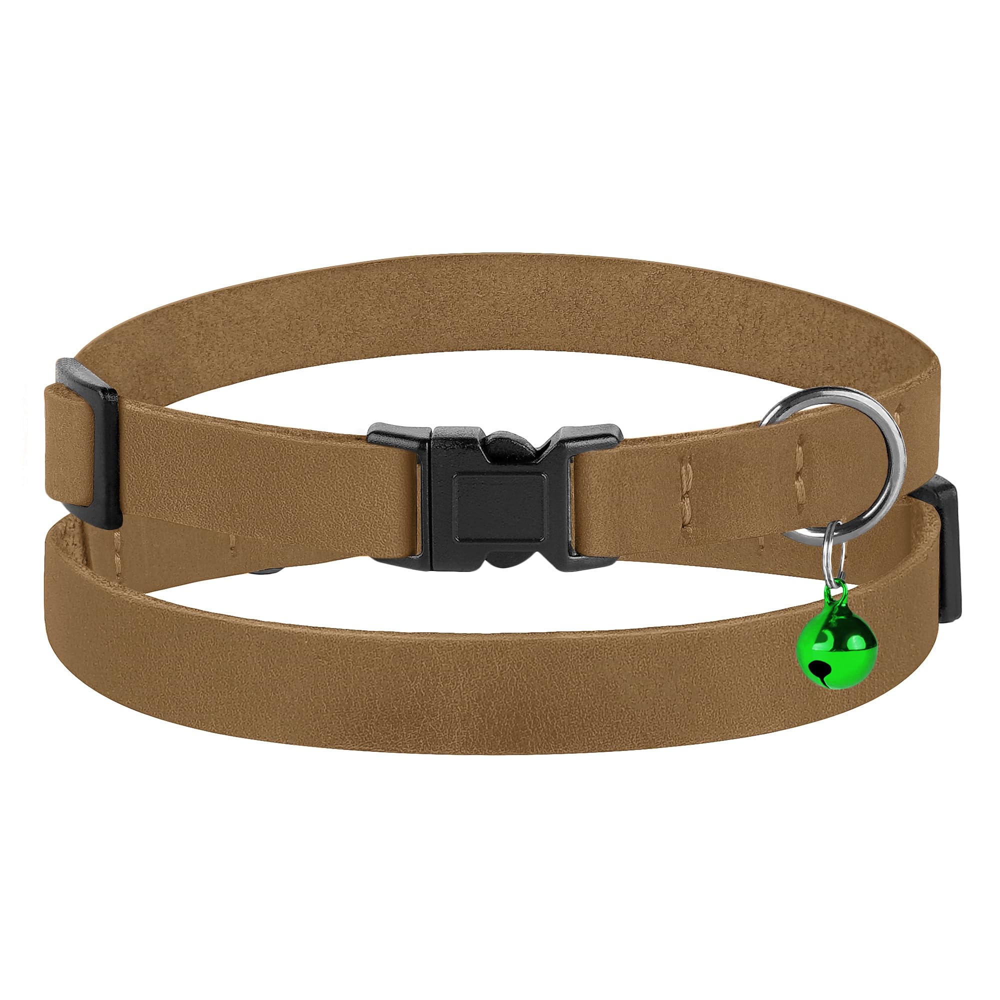 Muromto Breakaway Cat Collar Leather Soft Adjustable Pet Kitten Collars with Bell Pink Brown Blue Green Red (Brown)