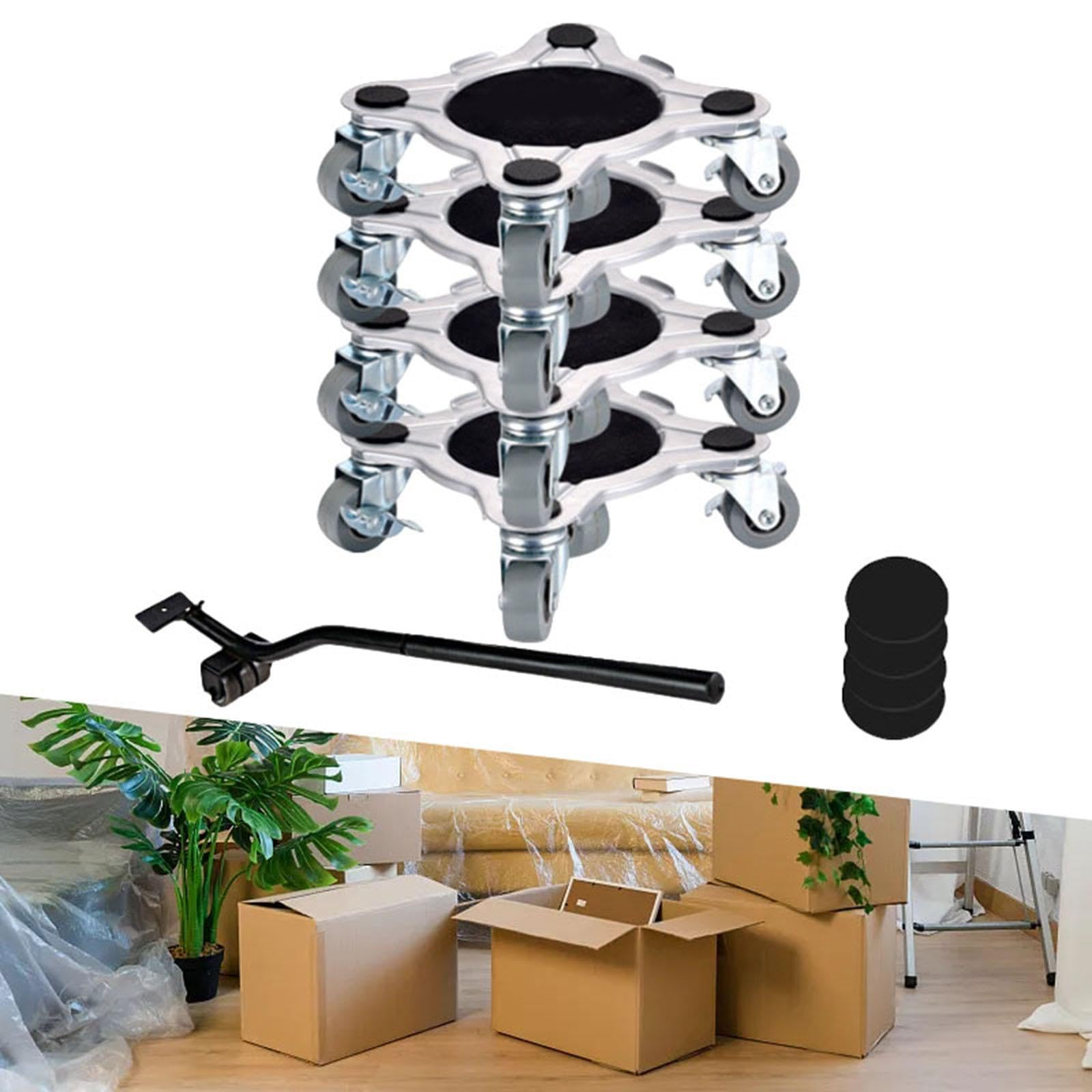 9 Stück Möbelheber Möbelroller Möbeltransporter Möbelgleiter Aus Robustem Kohlenstoffstahl mit 360 Grad Drehbaren Rollen Und Samtigen Anti Rutsch Pads, 16 cm x 5.5 cm