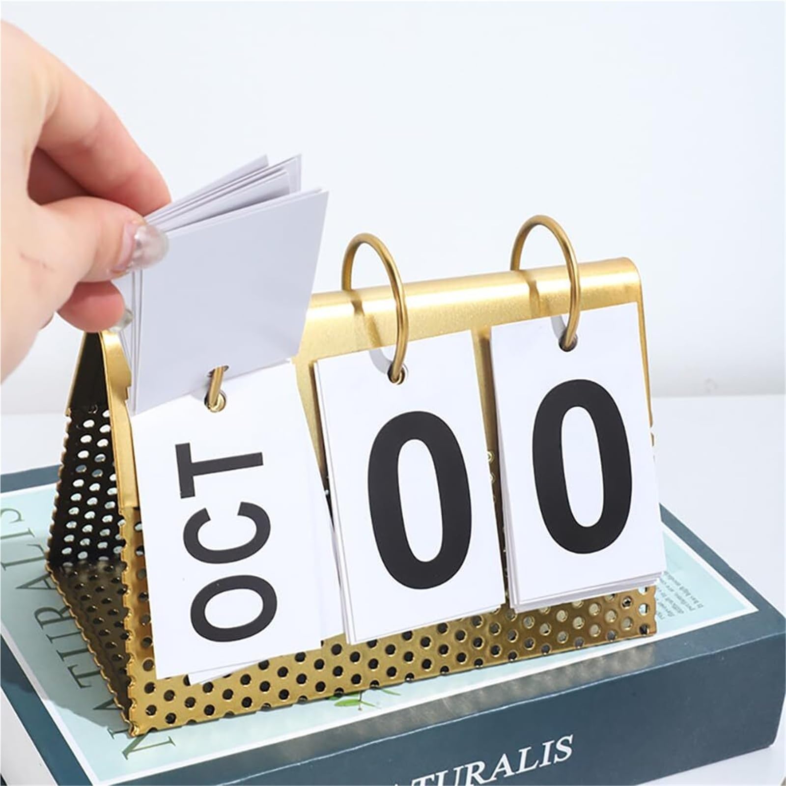 Tischkalender, stehend, mit großem Display, ewiger Kalender, Vintage-Stil, ideal für Schreibtisch, Büro oder Kabine.
