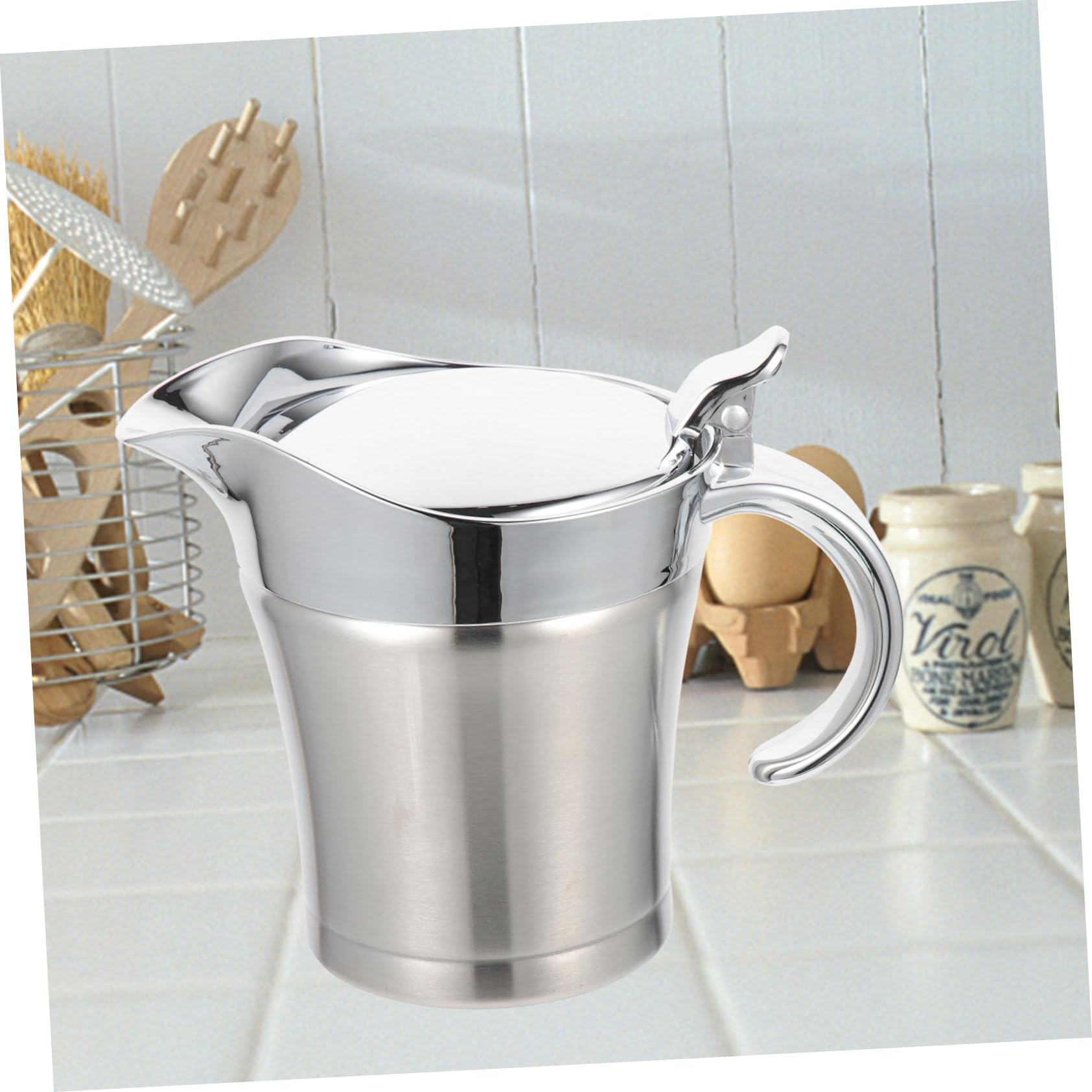 Dispensador de Salsa de Acero Inoxidable de 500ml Vertedor Anti-goteo y Diseño Simple para Servir Hogar y Cocina