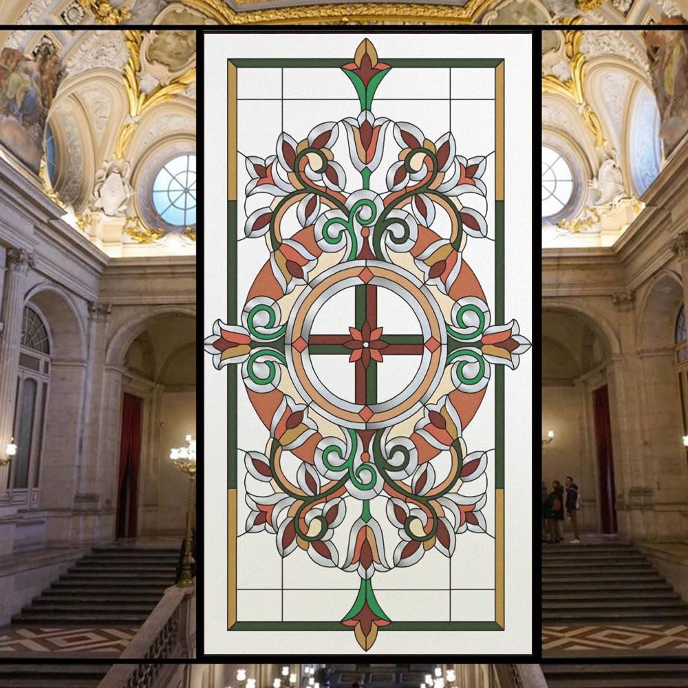 Acmore Privacy Window Film Stained Glass Heat Control Anti UV Blocking Glass Stickers Glue Free Static Cling for Home Decor W16.5 x H39.4(42x100cm) — image 1