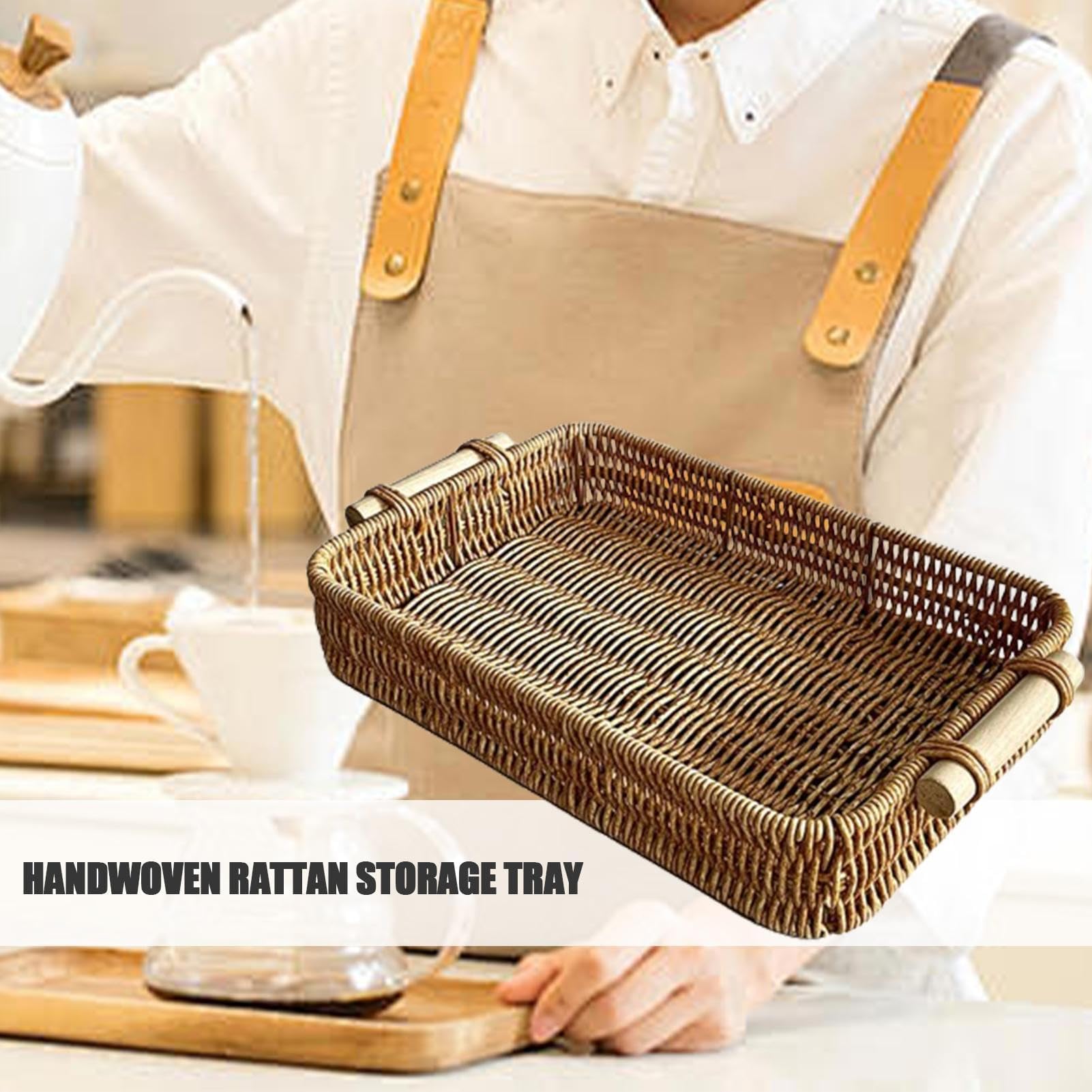 Cesta de fibra natural hecha a mano, bandeja tejida para mesa de comedor, servicio de desayuno y decoración del hogar, diseño rústico ecológico perfecto para regalos
