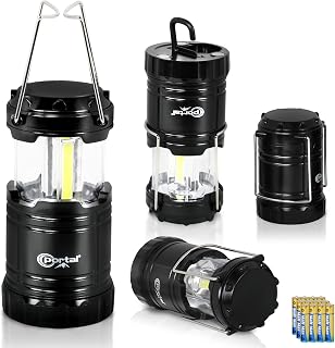PORTAL 4 Pack Collapsible Camping Lantern, Portable Camping Lights for Power Outages, COB Lamp Battery Powered for Tent, Pop Up Camp Lantern for Hiking, Hurricane, Emergency, (Batteries Included)