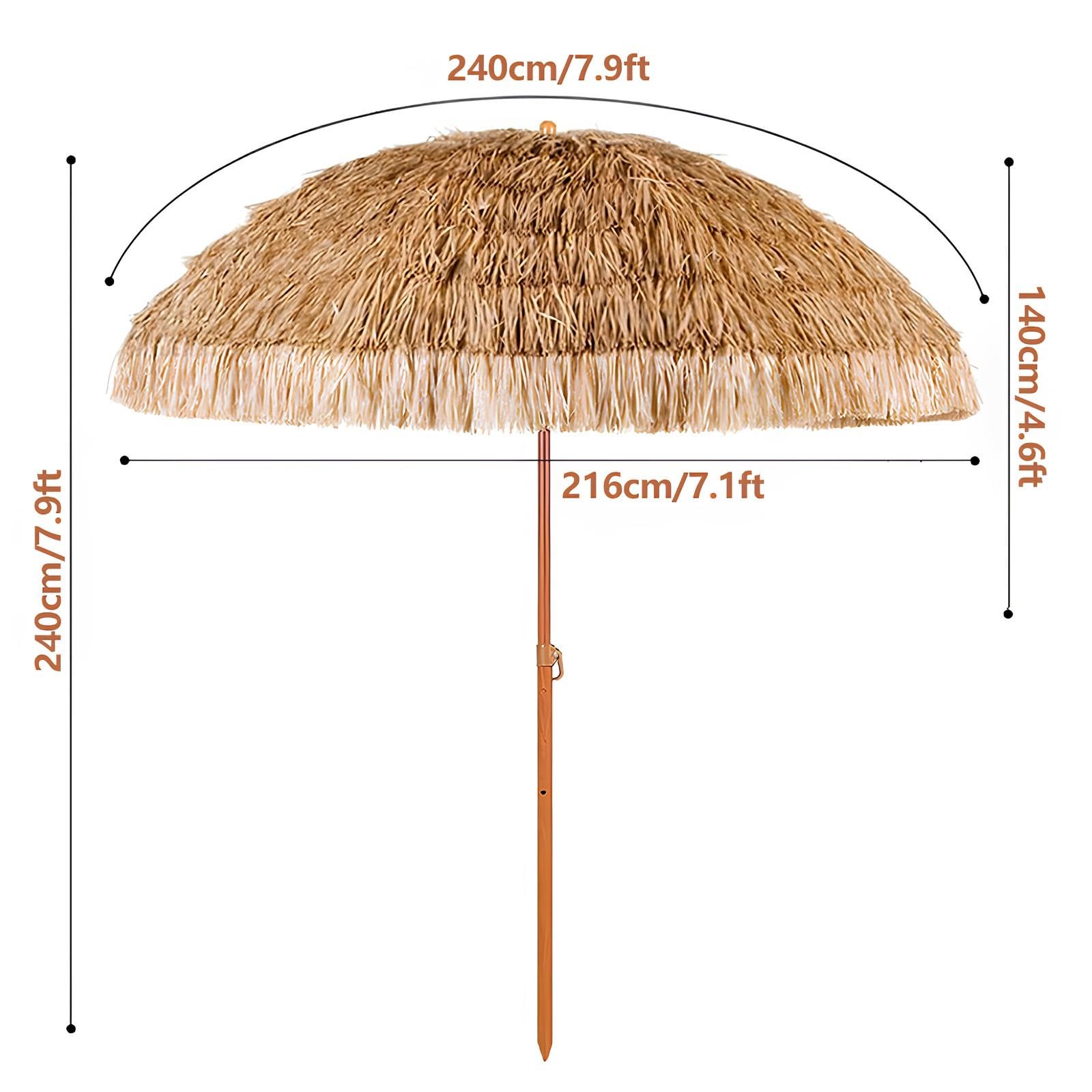 Hawajski parasol plażowy Tiki, 5,2-7,9ft odcień słońca z 8 żeberkami, przenośny taras zewnętrzny Parasol do ogrodu, balkonu i basenu