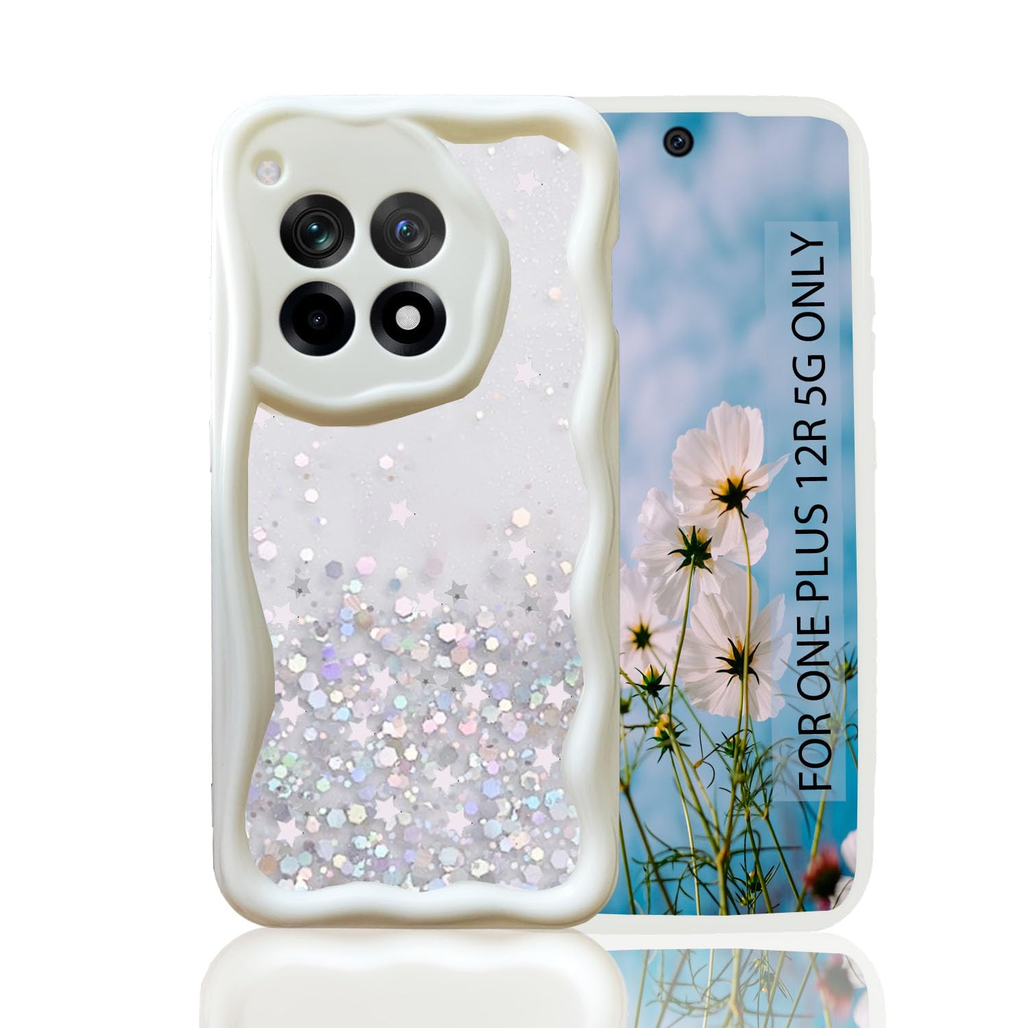 KC Back Cover for OnePlus 12R 5G - Dry Fixed Non Moving Glitter Curly Wave Shape Shockproof Bumper Soft Silicone Case with Camera Protection (White) (B0D4QM81KY) Amazon Price History, Amazon Price Tracker