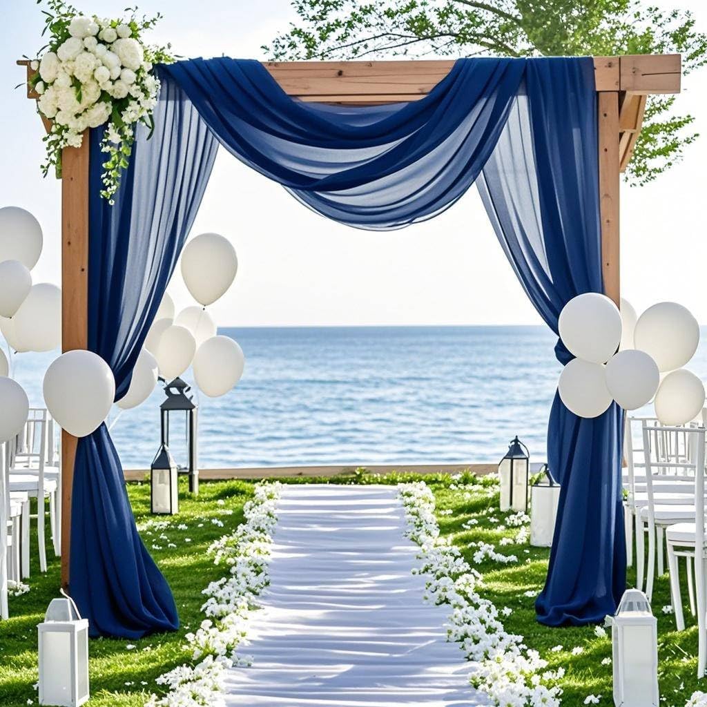 Sheer Chiffon Wedding Drapes Navy Blue, 29" x 20ft Sheer Chiffon Wedding Decor image 4