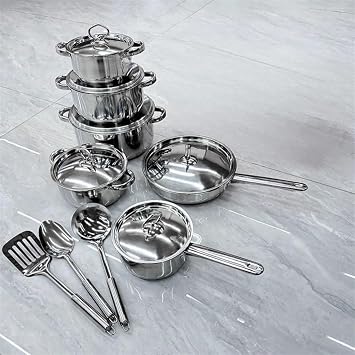 Stainless Steel Cookware Set, 15 Piece with Lids, Pots and Pans Kitchen Collection