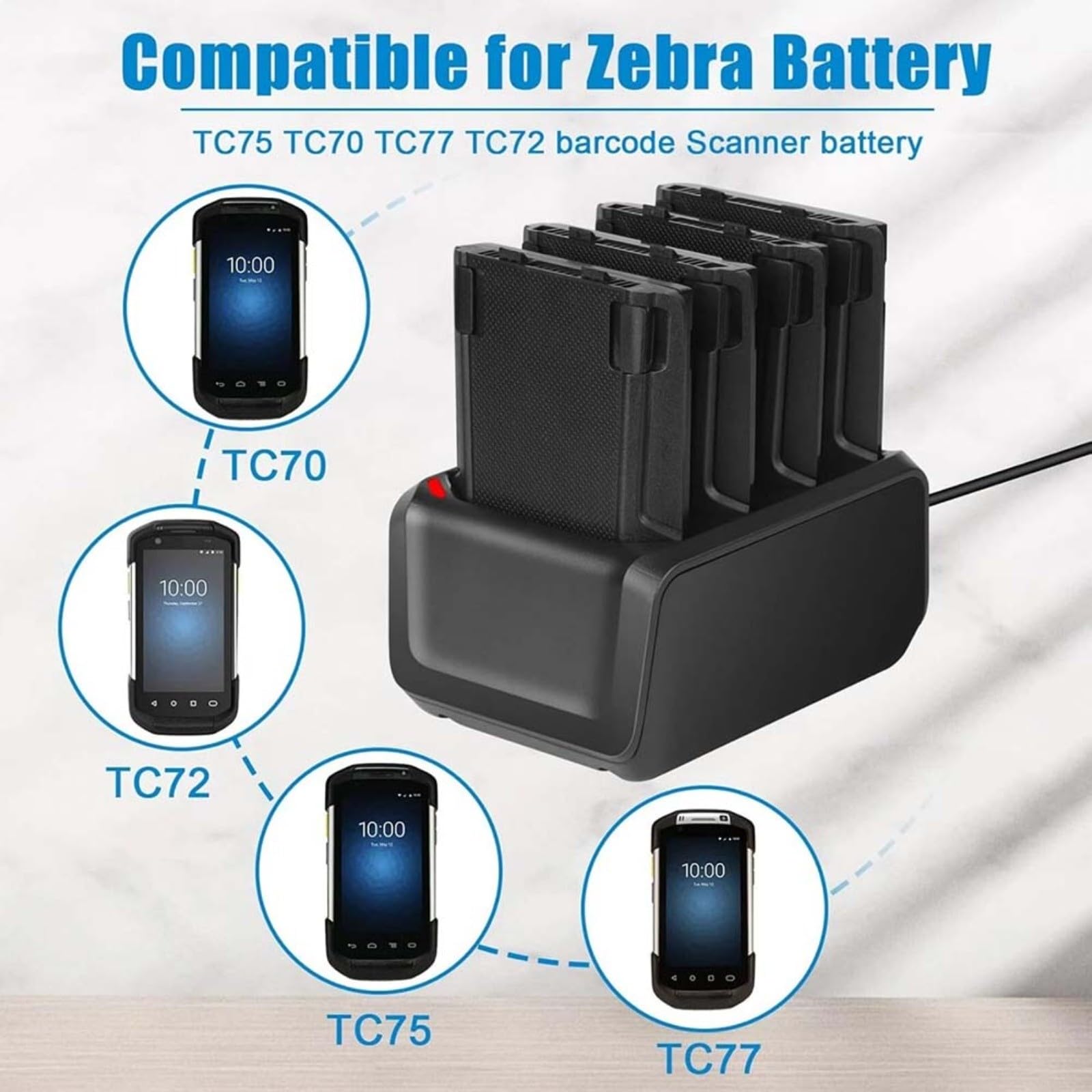 Batteria quad-Slot per Zebra TC70 TC72 TC75 TC77 4A dock di ricarica rapida con ingresso USB-C indicatore LED intelligente per scanner simboli