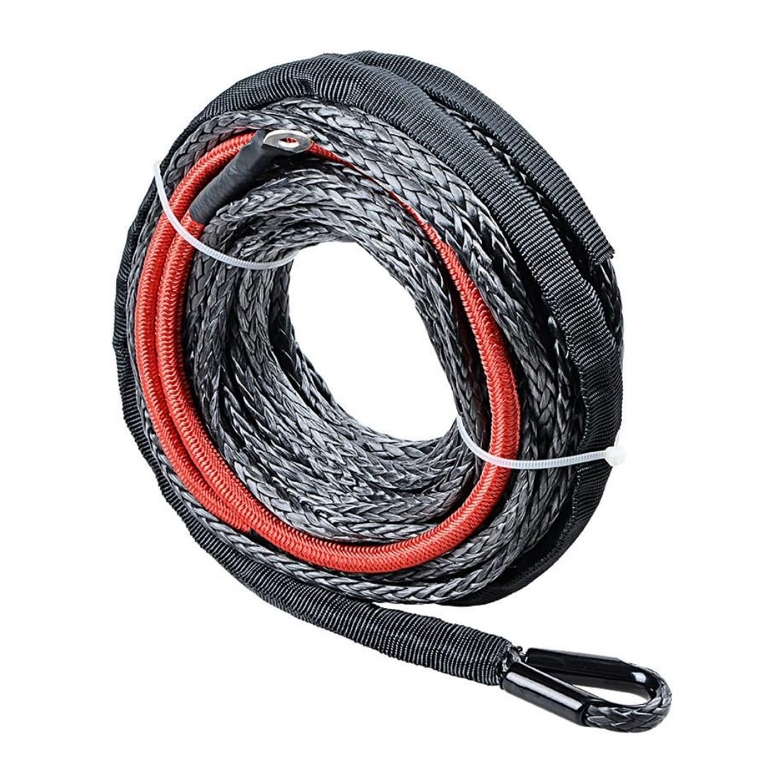 Abschleppseil 50 Fuß x 3/16 Zoll (15 m x 5 mm) Synthetisches Windenseil mit roter Schutzhülle und 1/4 Zoll Haken