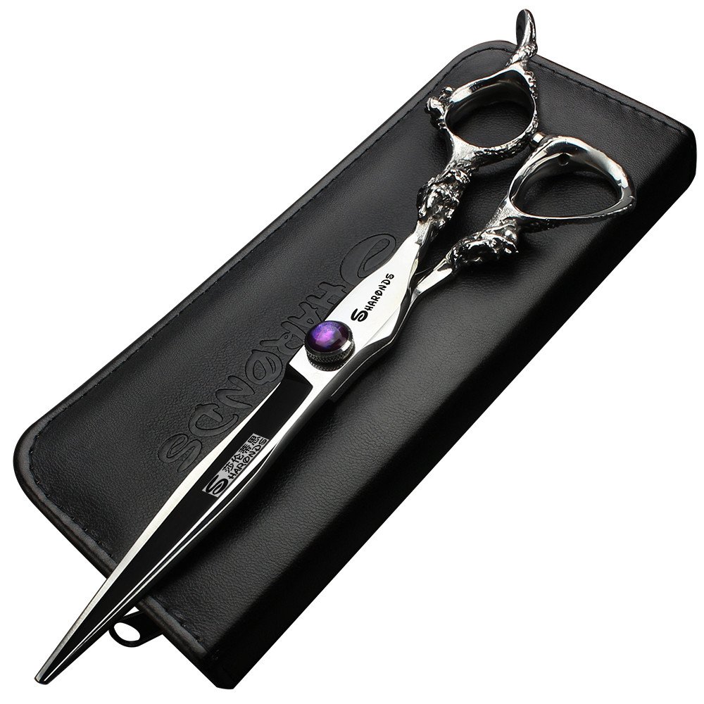 Ciseaux de coupe double d'exception dragon violet 7 pouces en acier poli